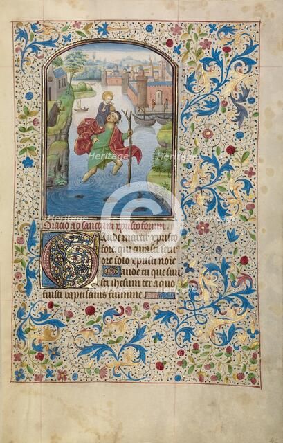 Saint Christopher Carrying the Christ Child; Arenberg Hours, early 1460s. Creator: Willem Vrelant.