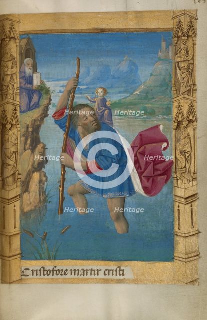 Saint Christopher Carrying the Christ Child; Book of Hours, 1478. Creator: Master of Guillaume Lambert.