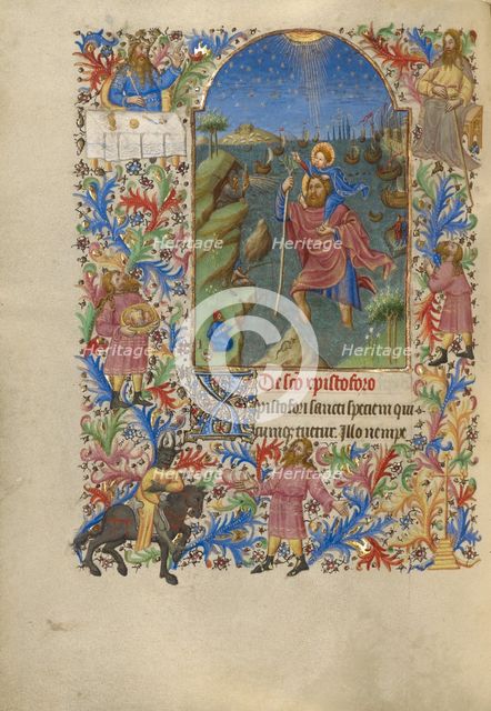 Saint Christopher Carrying the Christ Child; Book of Hours, about 1420. Creator: Spitz Master.