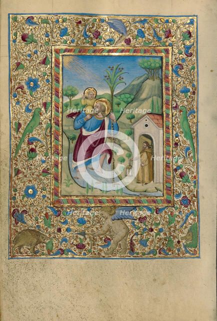 Saint Christopher Carrying the Christ Child; Book of Hours, about 1460. Creator: Unknown.