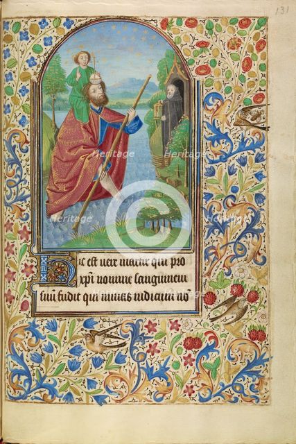 Saint Christopher Carrying the Christ Child; Book of Hours, about 1466-1470. Creator: Master of Jacques of Luxembourg.