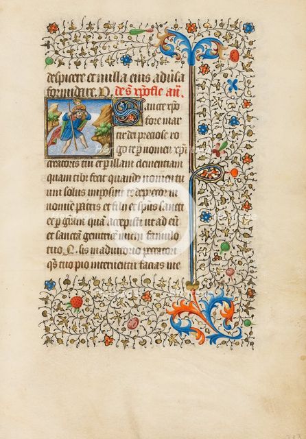 Saint Christopher Carrying the Christ Child; Book of Hours, about 1440-1450. Creator: Workshop of the Bedford Master.
