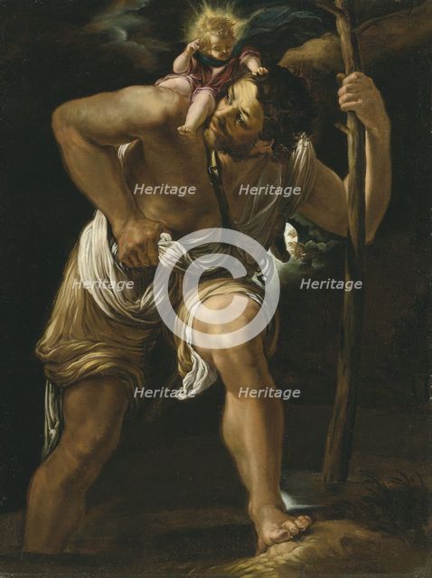 Saint Christopher Carrying the Infant Christ. Creator: Borgianni, Orazio (1578-1616).