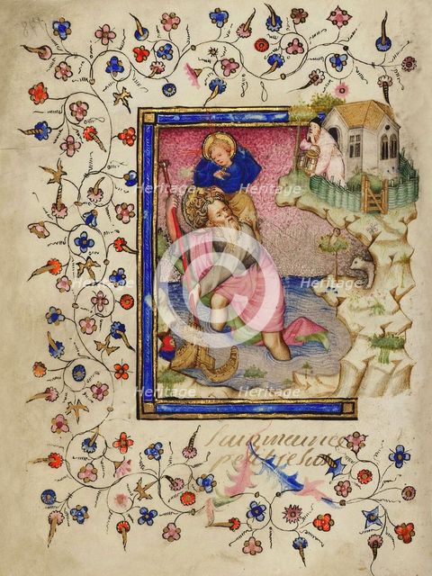 Saint Christopher. (From: Livre d'heures à l'usage de Rome), Between 1409 and 1419.