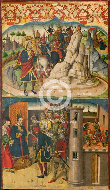 Saint Christopher Meets Satan; Saint Christopher before the King of Lycia, 1480/85. Creator: Martín de Soria.