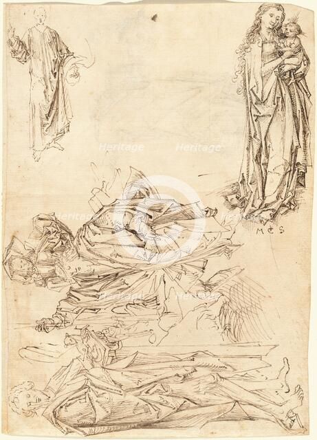 Saint Christopher, Saint John the Baptist, the Virgin and Child, and Christ Blessing (recto), 1485/1 Creator: Master of the Drapery Studies.