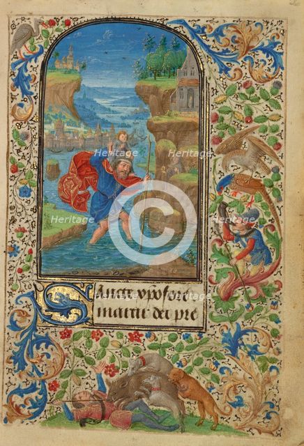 Saint Christopher; Prayer Book of Charles the Bold, 1469. Creator: Lieven van Lathem.