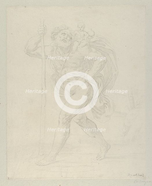 Saint Christopher walking with the infant Christ on his left shoulder, counterpro..., ca. 1600-1640. Creator: Guido Reni.
