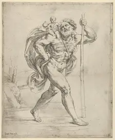 Saint Christopher walking with the infant Christ on his right shoulder, ca. 1600-1640. Creator: Guido Reni