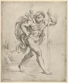 Saint Christopher walking with the infant Christ on his right shoulder, ca. 1600-1640. Creator: Guido Reni