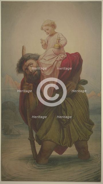 Saint Christopher with the Christ Child in the river, 1857. Creator: Eduard von Steinle.
