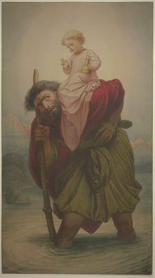 Saint Christopher with the Christ Child in the river, 1857. Creator: Eduard von Steinle