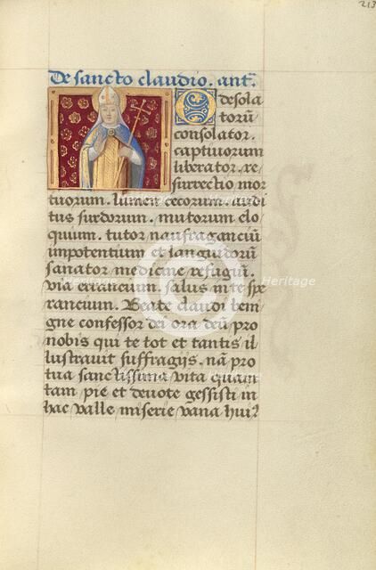 Saint Claudius; Poncher Hours, about 1500. Creator: Master of Jacques de Besancon.