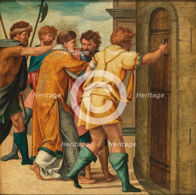 Saint Cyriacus is led to Prison (Cyriacus altar from St. Kunibert in Cologne), after 1532. Creator: Bruyn, Bartholomaeus (Barthel), the Elder (1493-1555).