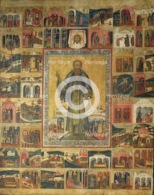 Saint Cyril of White Lake with Scenes from His Life, 17th century. Artist: Russian icon  