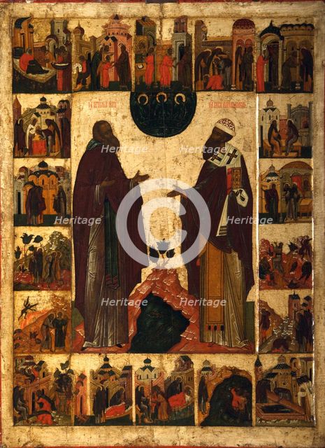 Saint Cyril of White Lake and Saint Cyril of Alexandria, Second half of the16th cen.. Artist: Russian icon  