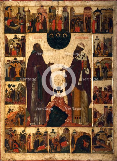 Saint Cyril of White Lake and Saint Cyril of Alexandria, second half of the 18th century.  Creator: Russian icon.