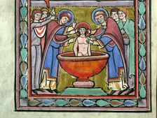Saint Amand baptizing Sigebert III. From Vita sancti Amandi, c1165. Creator: Anonymous ()