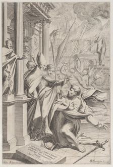 Saint Ambrose repelling Emperor Theodosius, 1652-1711. Creator: Johann Jakob Thurneysen the Elder