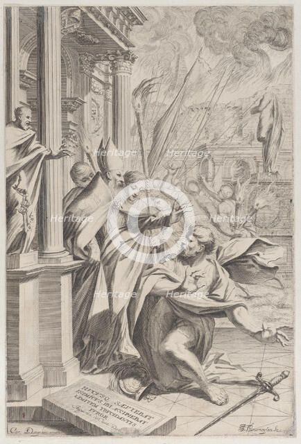 Saint Ambrose repelling Emperor Theodosius, 1652-1711. Creator: Johann Jakob Thurneysen the Elder.