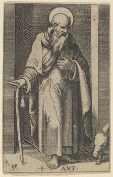 Saint Anthony, a staff in his right hand, from the series Piccoli Santi (Small ..., ca. 1500-1527. Creator: Marcantonio Raimondi