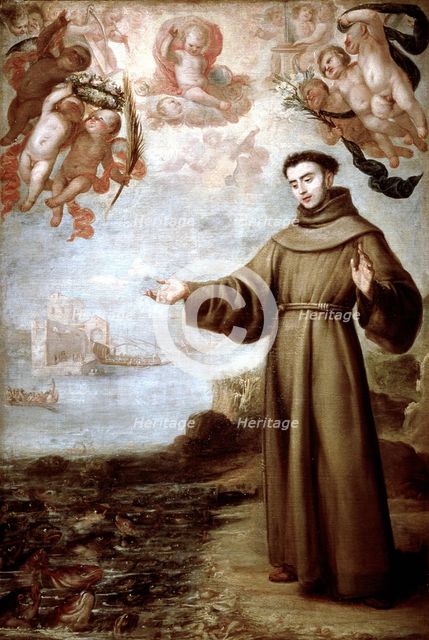 Saint Anthony Abbot preaching to fish' oil by Carreño de Miranda.