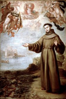 Saint Anthony Abbot preaching to fish oil by Carreño de Miranda