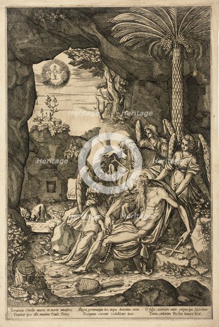 Saint Anthony Finds the Hermit Saint Paul Dead in the Arms of Angels, 1582. Creator: Bernardino Passeri.