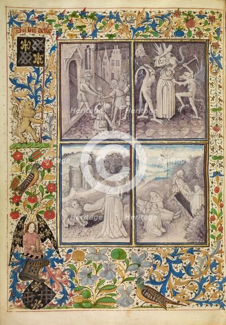 Saint Anthony Giving his Belongings to the Poor: Anthony Tormented by Demons..., about 1465-70. Creators: Master of the Brussels Romuléon, Workshop of the Master of the Brussels Romuléon.