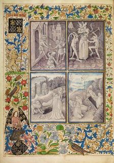 Saint Anthony Giving his Belongings to the Poor: Anthony Tormented by Demons..., about 1465-70. Creators: Master of the Brussels Romuléon, Workshop of the Master of the Brussels Romuléon