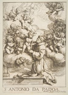Saint Anthony of Padua adoring the Christ Child, copy after Cantarini, 1640. Creator: Unknown