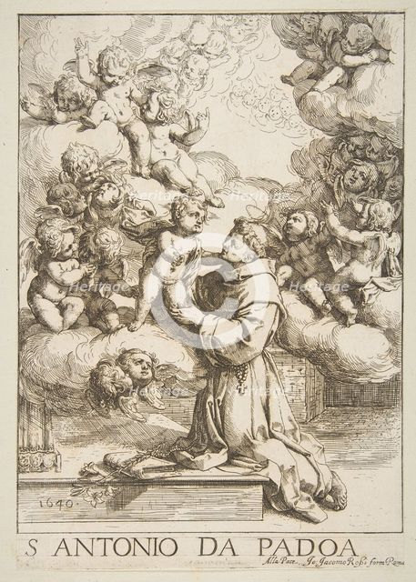 Saint Anthony of Padua adoring the Christ Child, copy after Cantarini, 1640. Creator: Unknown.