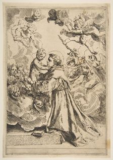 Saint Anthony of Padua adoring the Christ Child in Glory, copy after Cantarini, ca. 1640 or after. Creator: Unknown