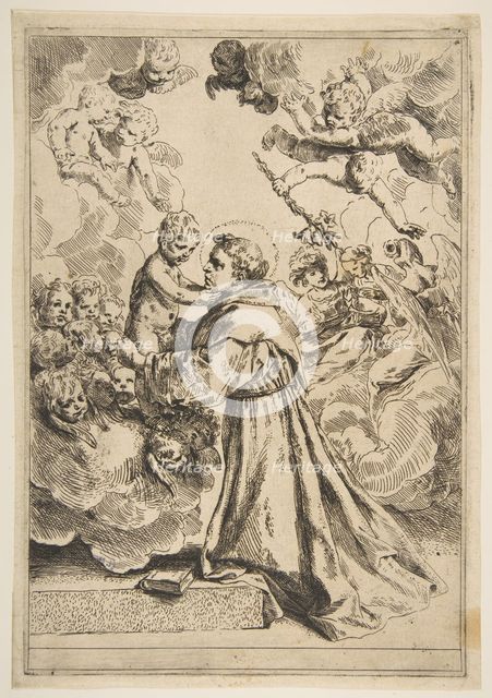 Saint Anthony of Padua adoring the Christ Child in Glory, copy after Cantarini, ca. 1640 or after. Creator: Unknown.