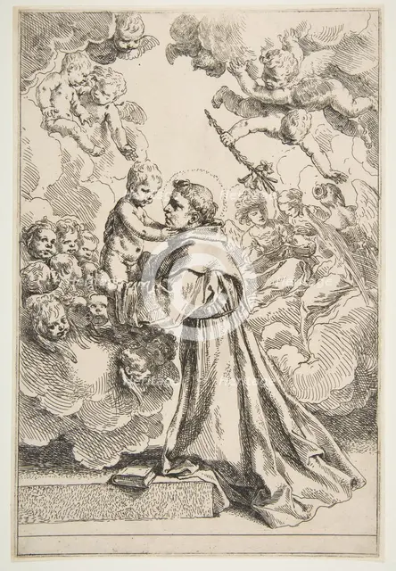 Saint Anthony of Padua adoring the Christ Child in Glory, ca. 1640. Creator: Simone Cantarini.