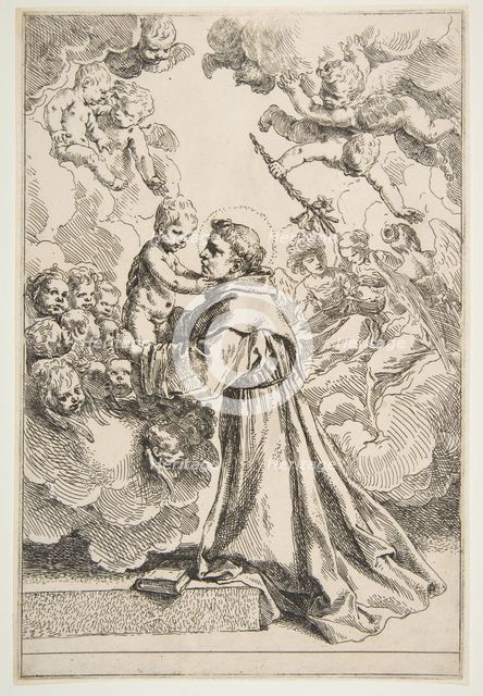 Saint Anthony of Padua adoring the Christ Child in Glory, ca. 1640. Creator: Simone Cantarini.