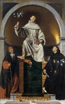 Saint Anthony of Padua between Saints Anthony the Great and Nicholas of Tolentino, c1530-1536. Creator: Moretto da Brescia, Alessandro (ca 1498 - 1554)