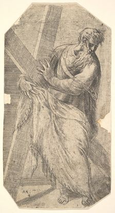 Saint Andrew holding a large cross, from Christ and the Apostles ca. 1548-50. Creator: Andrea Schiavone