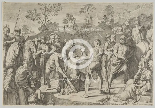 Saint Andrew kneeling in prayer as he is led to the cross, after Reni, 1650-80. Creator: Carlo Cesi.
