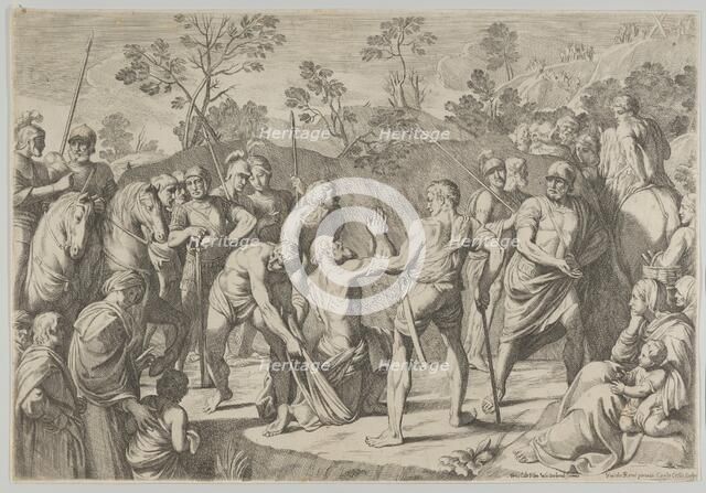 Saint Andrew kneeling in prayer as he is led to the cross, after Reni, 1650-80. Creator: Carlo Cesi.