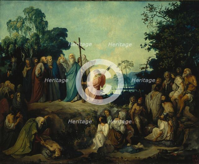 Saint Andrew the Apostle erects a cross on Kiev heights, 1848. Artist: Lomtev, Nikolai Petrovich (1816-1859)