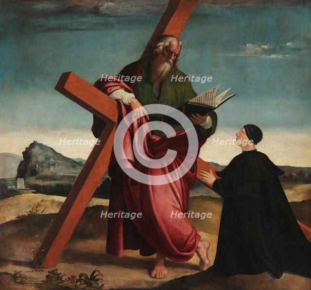 Saint Andrew with the Donor Iacopo Lauro in Prayer, 1529. Creator: Sabatini, Andrea (1480-1545).