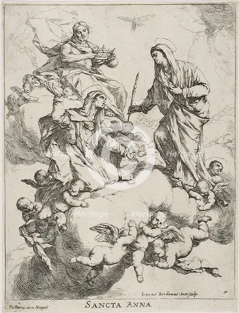 Saint Anne Received in Heaven by Christ and the Virgin, c.1653. Creator: Luca Giordano.