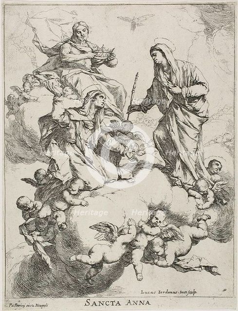 Saint Anne Received in Heaven by Christ and the Virgin, c.1653. Creator: Luca Giordano.