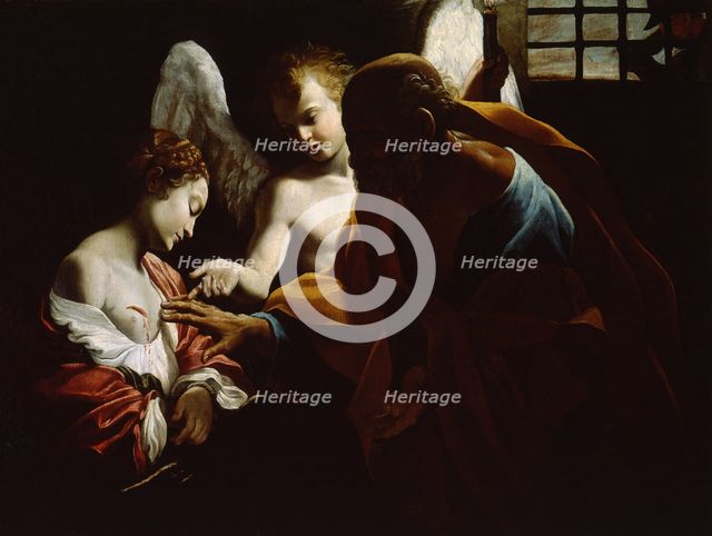 Saint Agatha Attended by Saint Peter and an Angel in Prison, ca 1614. Artist: Lanfranco, Giovanni (1582-1647)