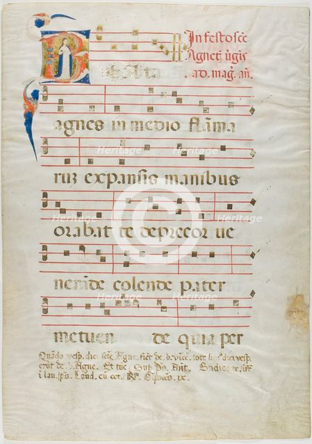 Saint Agnes in a Historiated Initial "V" from an Antiphonary, 1310/15. Creator: Neri da Rimini.