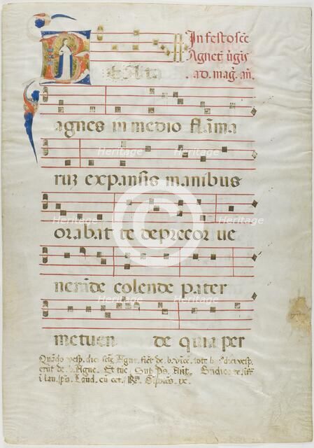 Saint Agnes in a Historiated Initial "V" from an Antiphonary, 1310/15. Creator: Neri da Rimini.