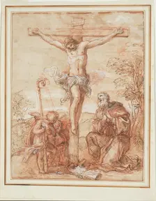 Saint Augustine and Two Angels Adoring the Crucifix, 1685/1695. Creator: Giuseppe Passeri