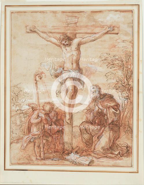 Saint Augustine and Two Angels Adoring the Crucifix, 1685/1695. Creator: Giuseppe Passeri.