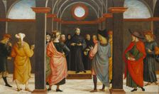 Saint Augustine disputing with the heretic Fortunatus, c1510. Creator: Umbrian Master